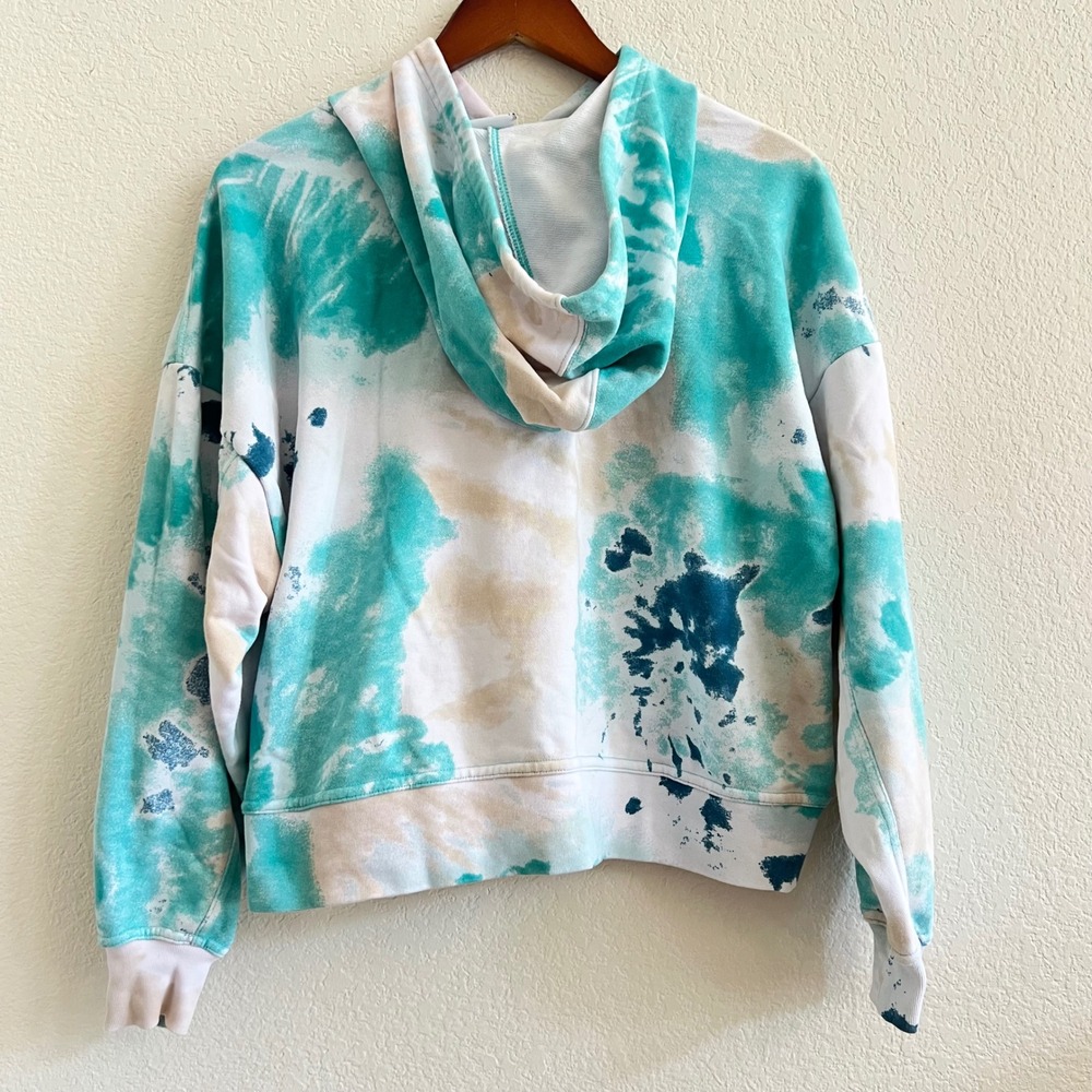 Nike Teal White Tie Dye Cropped Hoodie Size L Athleisure - Picture 4 of 9